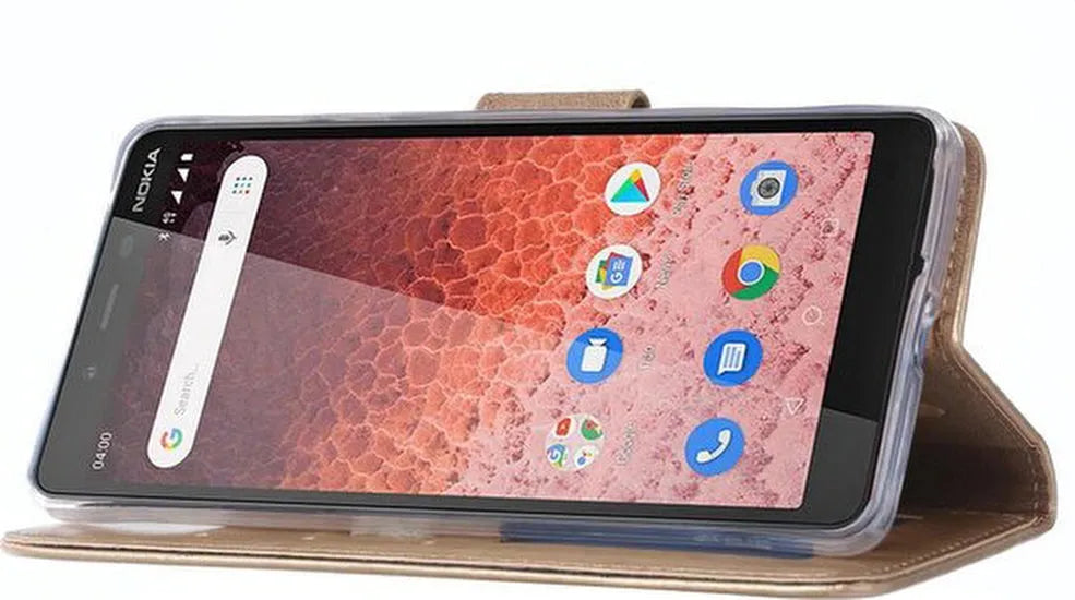 Nokia 1 Plus Hoesjes – Portemonnee Hoes – Pasjeshouder – 2x Screenprotector – Goud-Ilumina Benelux