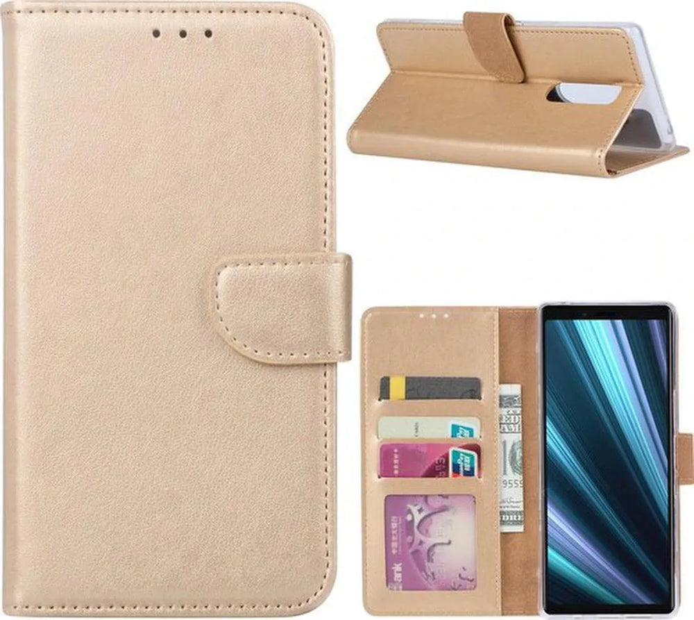 Sony Xperia 1 Hoesjes – Portemonnee Hoes – Pasjeshouder – Magneetsluiting – Goud-Ilumina Benelux
