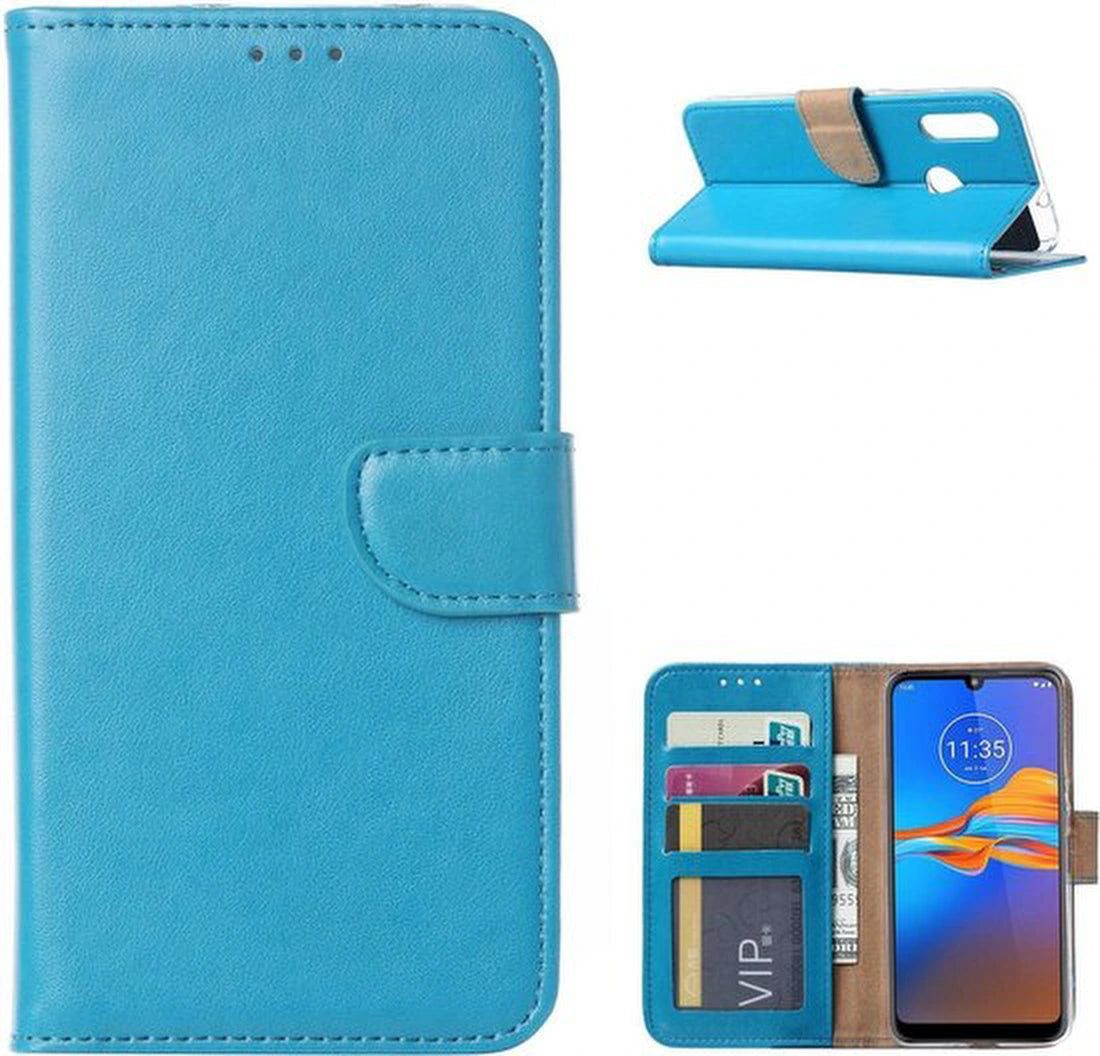 Motorola Moto E6 Plus Hoesjes – Portemonnee Backcover – Pasjeshouder – 2x Screenprotector – Turquoise