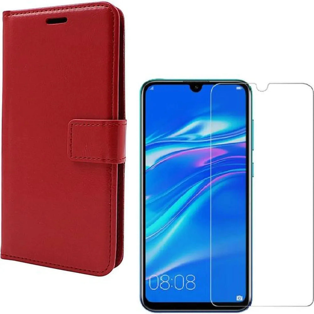 Huawei Y6 2019 Hoesjes – Portemonnee Backcover – Pasjeshouder – 2x Screenprotector – Rood-Ilumina Benelux