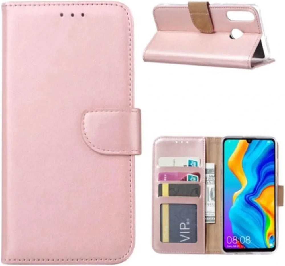 Huawei P30 Lite Hoesjes – Portemonnee Backcover – Magneetsluiting – Inclusief 2x Screenprotector – Roségoud-Ilumina Benelux