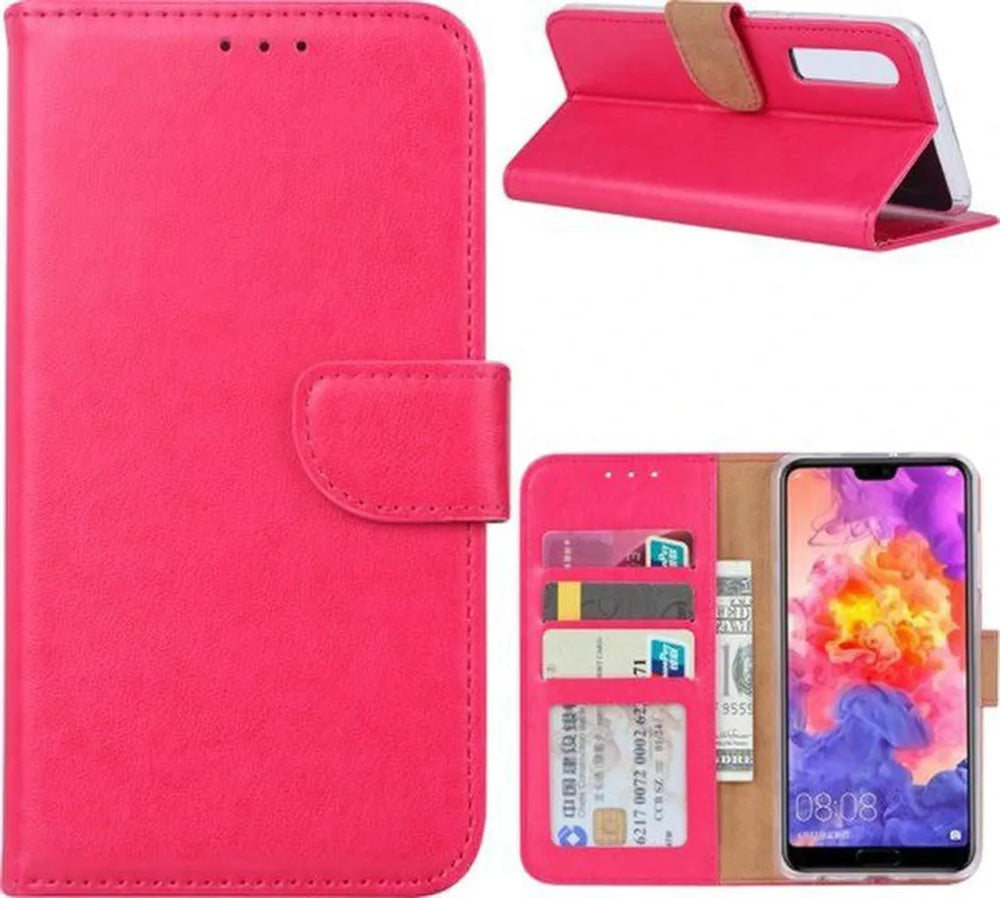Huawei P30 Hoesjes – Portemonnee Backcover – Pasjeshouder – 2x Screenprotector – Roze-Ilumina Benelux