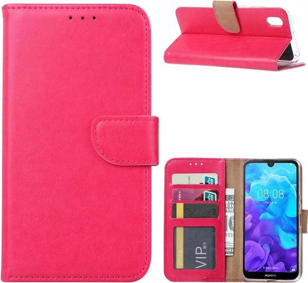 Huawei Y5 2019 Hoesjes – Portemonnee Backcover – Pasjeshouder – 2x Screenprotector – Roze-Ilumina Benelux