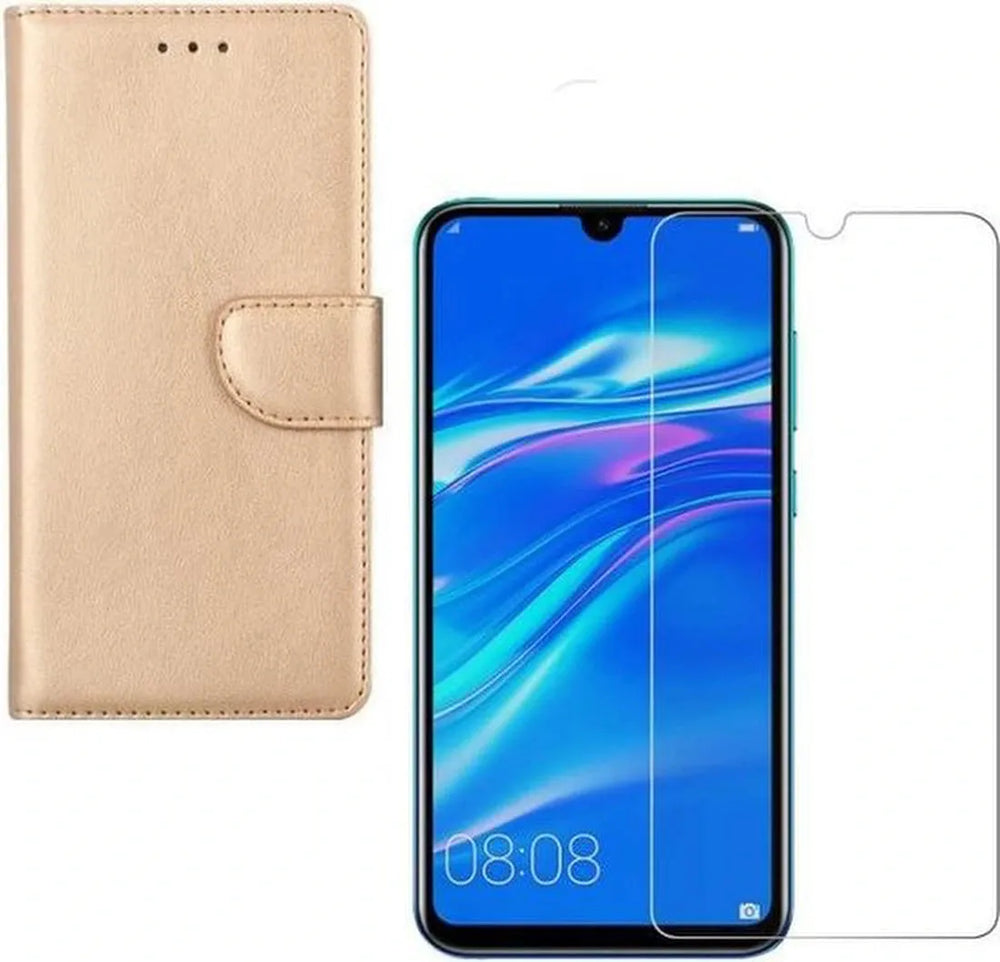 Huawei P Smart 2019 Hoesjes – Portemonnee Backcover – Pasjeshouder – 2x Screenprotector – Goud-Ilumina Benelux