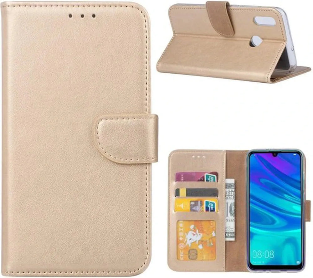 Huawei P Smart 2019 Hoesjes – Portemonnee Backcover – Pasjeshouder – 2x Screenprotector – Goud-Ilumina Benelux