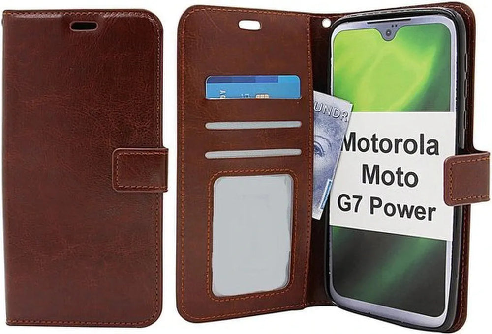 Motorola Moto G7 Power Hoesjes – Portemonnee Backcover – Magneetsluiting & Pasjeshouder – 2x Screenprotector – Bruin-Ilumina Benelux