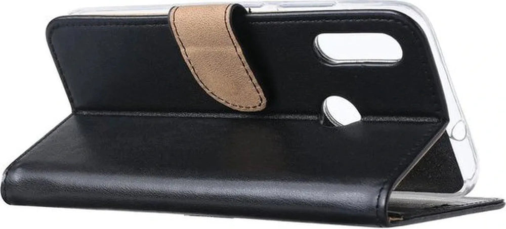 Motorola Moto E6 Plus Hoesjes – Portemonnee Backcover – Magneetsluiting & Pasjeshouder – Incl. 2x Screenprotector – Zwart-Ilumina Benelux