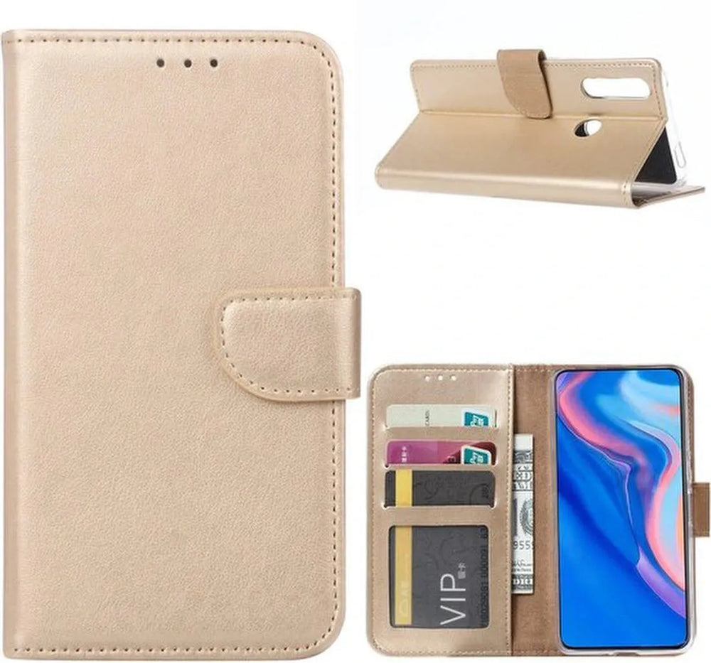 Huawei P Smart Z Hoesjes – Portemonnee Backcover – Pasjeshouder – 2x Screenprotector – Goud-Ilumina Benelux