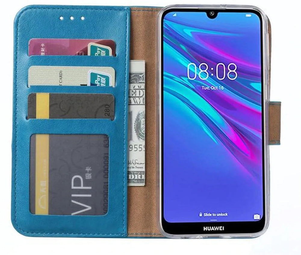 Huawei Y6S Hoesjes – Portemonnee Hoes – Magneetsluiting – Pasjeshouder – Turquoise + 2x Screenprotector-Ilumina Benelux