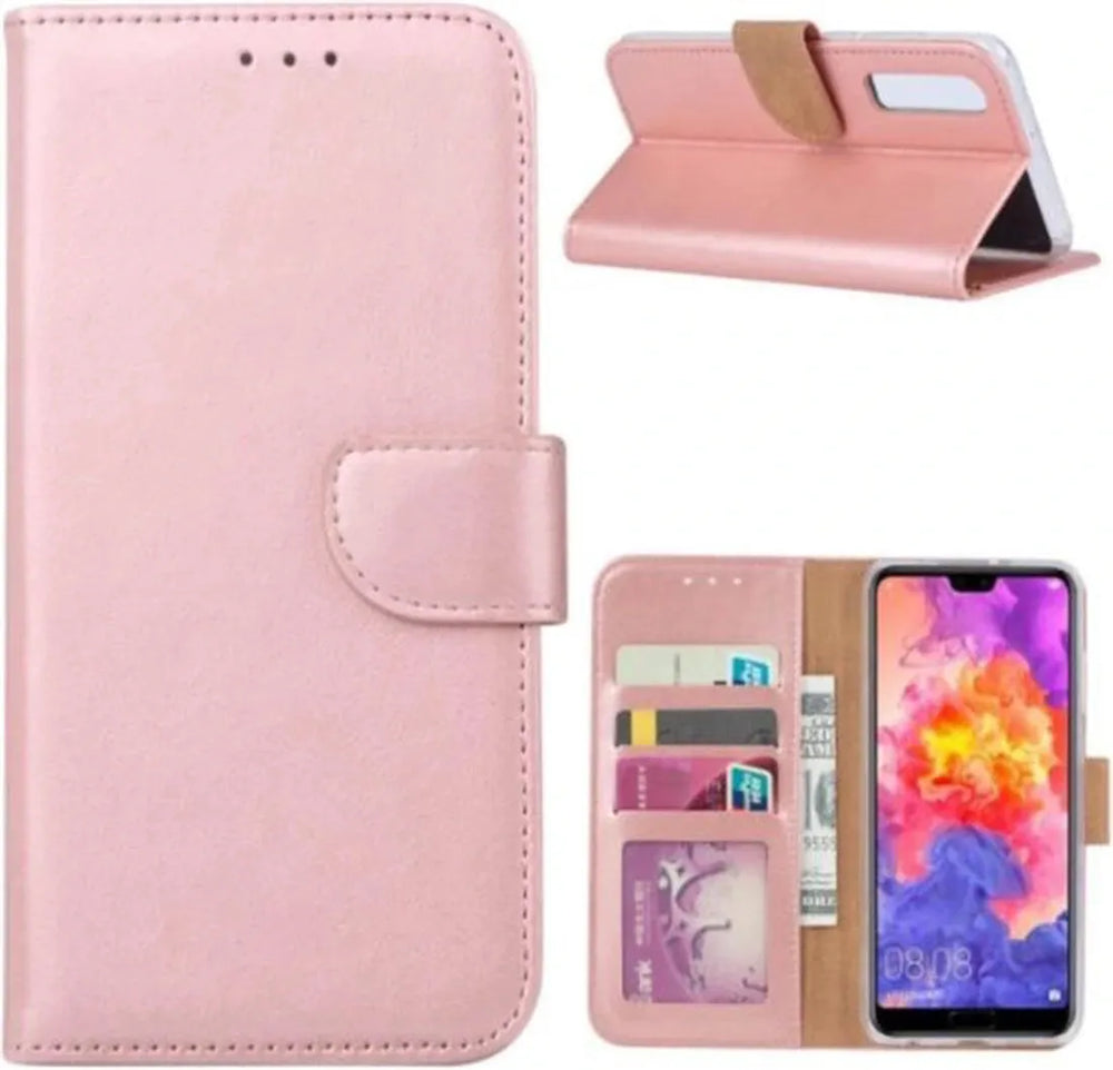Huawei P30 Hoesjes – Portemonnee Backcover – Magneetsluiting – Inclusief 2x Screenprotector – Roségoud-Ilumina Benelux