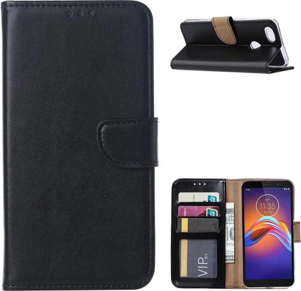 Motorola Moto E6 Play Hoesjes – Portemonnee Backcover – Magneetsluiting – 2x Screenprotector – Zwart-Ilumina Benelux