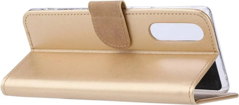 Sony Xperia 5 Hoesjes – Portemonnee Hoes – Pasjeshouder – 2x Screenprotector – Goud-Ilumina Benelux