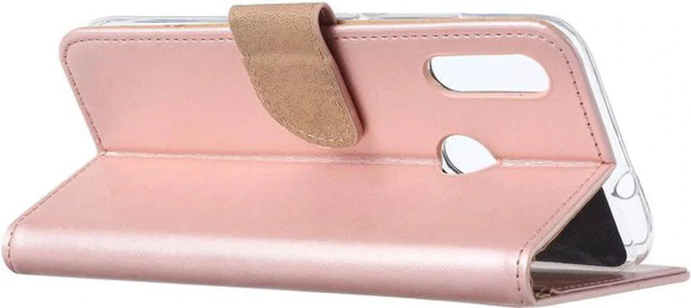 Motorola Moto E6 Plus Hoesjes – Portemonnee Backcover – Pasjeshouder – 2x Screenprotector – Roségoud-Ilumina Benelux