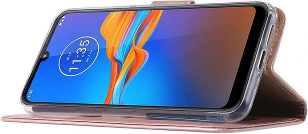 Motorola Moto E6 Plus Hoesjes – Portemonnee Backcover – Pasjeshouder – 2x Screenprotector – Roségoud-Ilumina Benelux