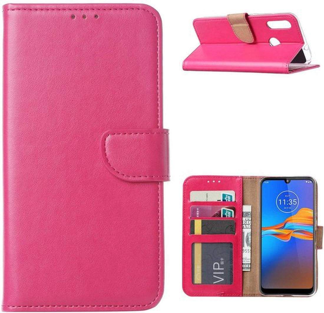Motorola Moto E6 Plus Hoesjes – Portemonnee Backcover – Pasjeshouder – 2x Screenprotector – Roze