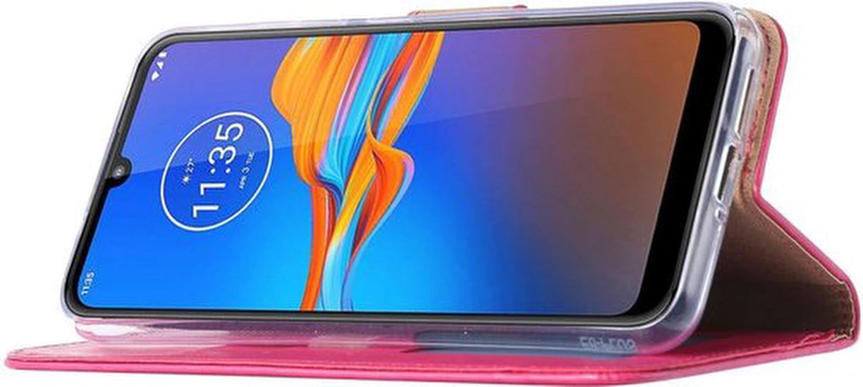 Motorola Moto E6 Plus Hoesjes – Portemonnee Backcover – Pasjeshouder – 2x Screenprotector – Roze