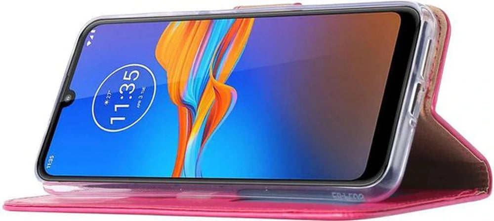 Motorola Moto E6 Plus Hoesjes – Portemonnee Backcover – Pasjeshouder – 2x Screenprotector – Roze-Ilumina Benelux
