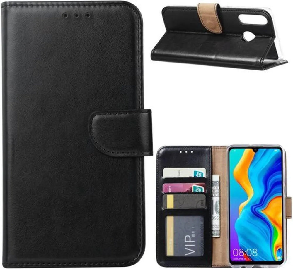 Huawei P30 Lite Hoesjes – Portemonnee Backcover – Pasjeshouder – 2x Screenprotector – Zwart-Ilumina Benelux