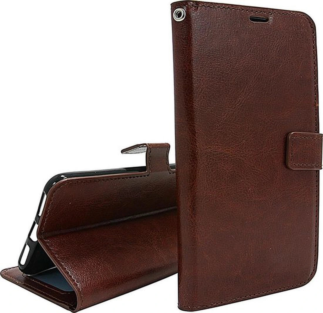 Motorola Moto G8 Plus Hoesjes – Portemonnee Hoes – Pasjeshouder – 2x Screenprotector – Bruin