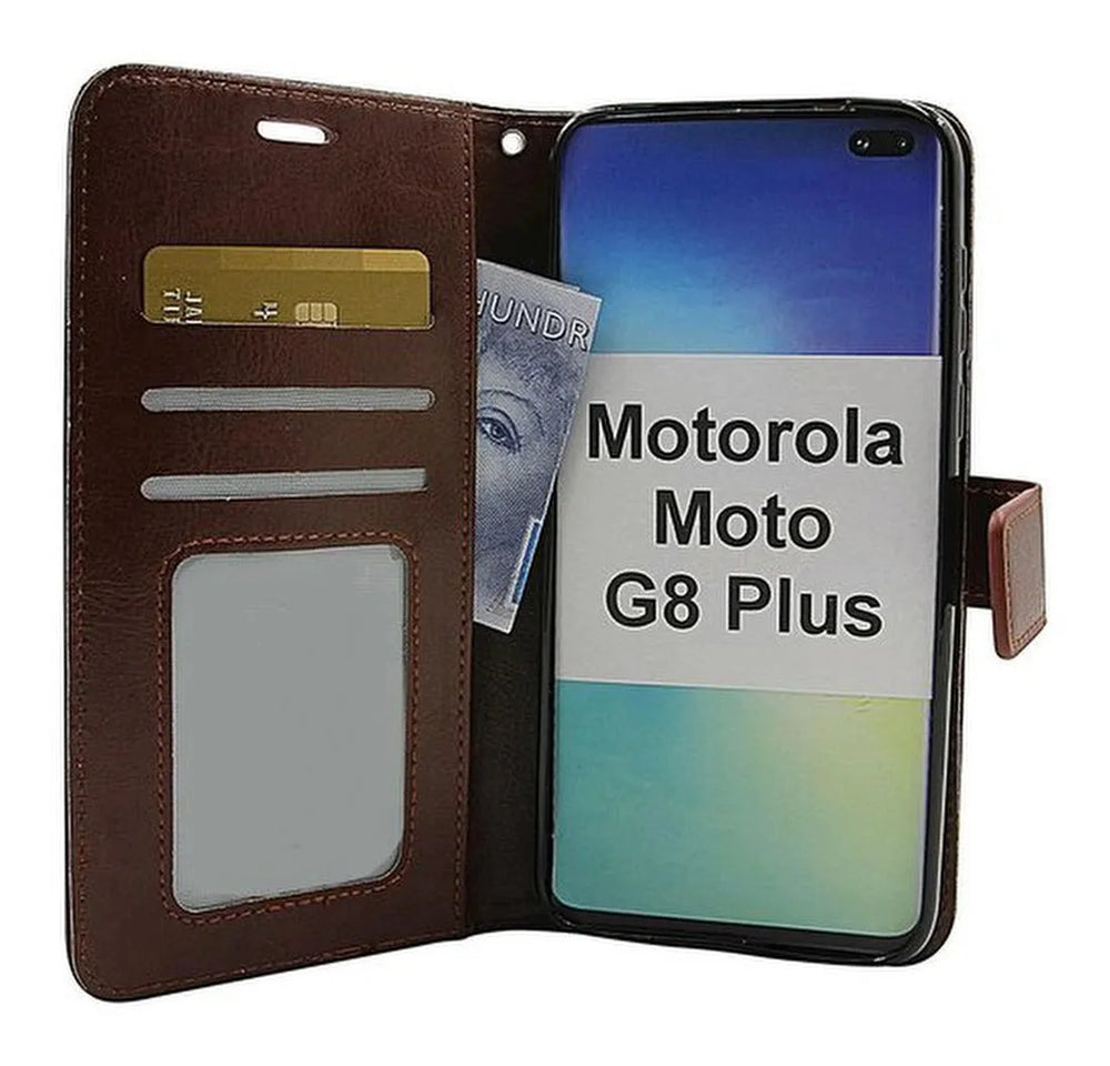 Motorola Moto G8 Plus Hoesjes – Portemonnee Hoes – Pasjeshouder – 2x Screenprotector – Bruin-Ilumina Benelux