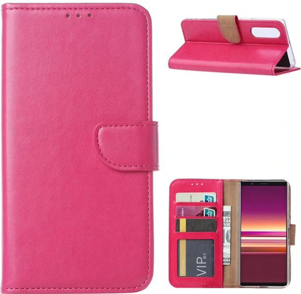 Sony Xperia 5 Hoesjes – Portemonnee Hoes – Pasjeshouder – 2x Screenprotector – Roze-Ilumina Benelux