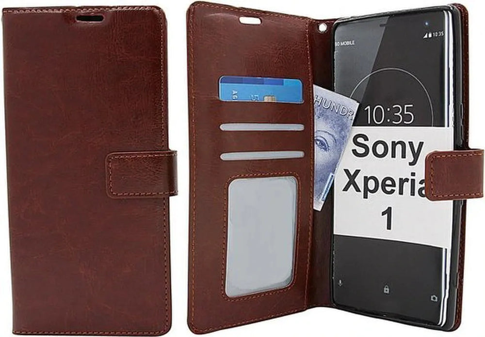 Sony Xperia 1 Hoesjes – Bookcase Portemonnee – Pasjeshouder – Magneetsluiting – Bruin-Ilumina Benelux