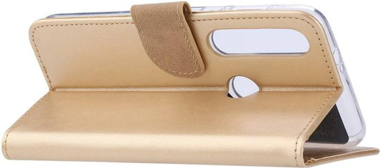 Motorola Moto G8 Plus Hoesjes – Portemonnee Backcover – Pasjeshouder – 2x Screenprotector – Goud