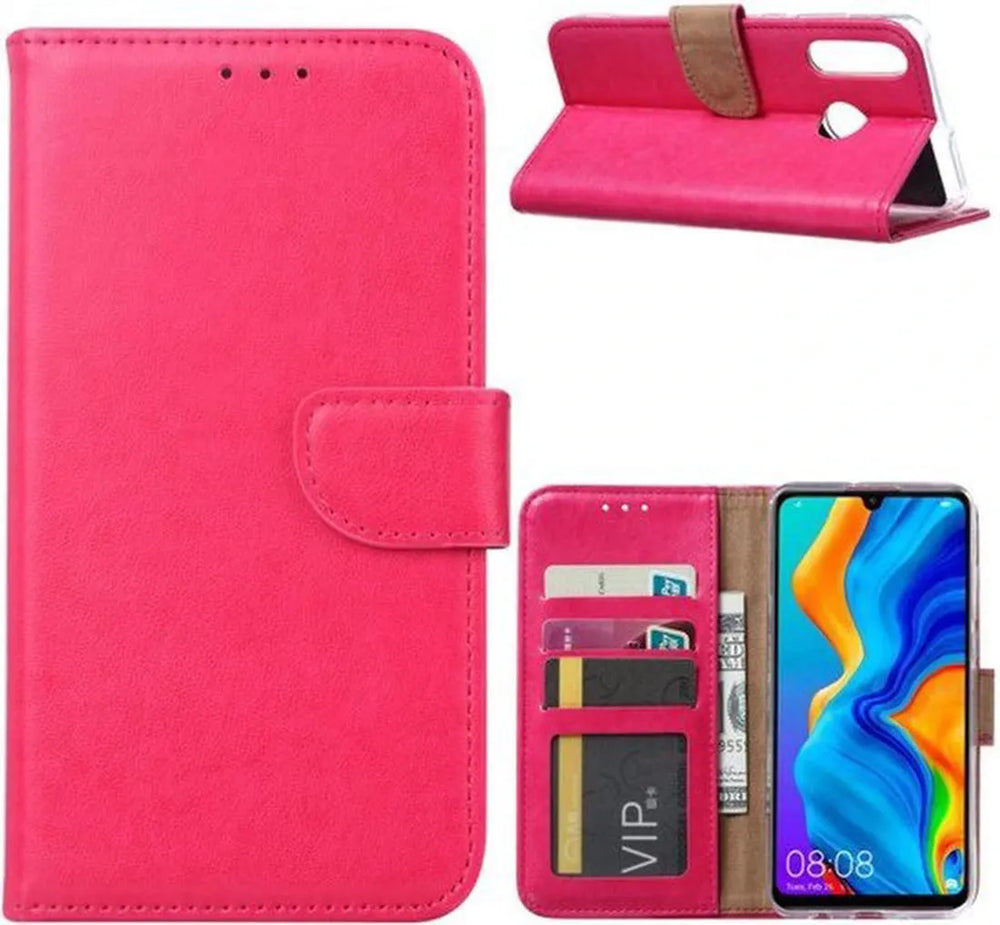 Huawei P30 Lite Hoesjes – Portemonnee Backcover – Pasjeshouder – 2x Screenprotector – Roze-Ilumina Benelux