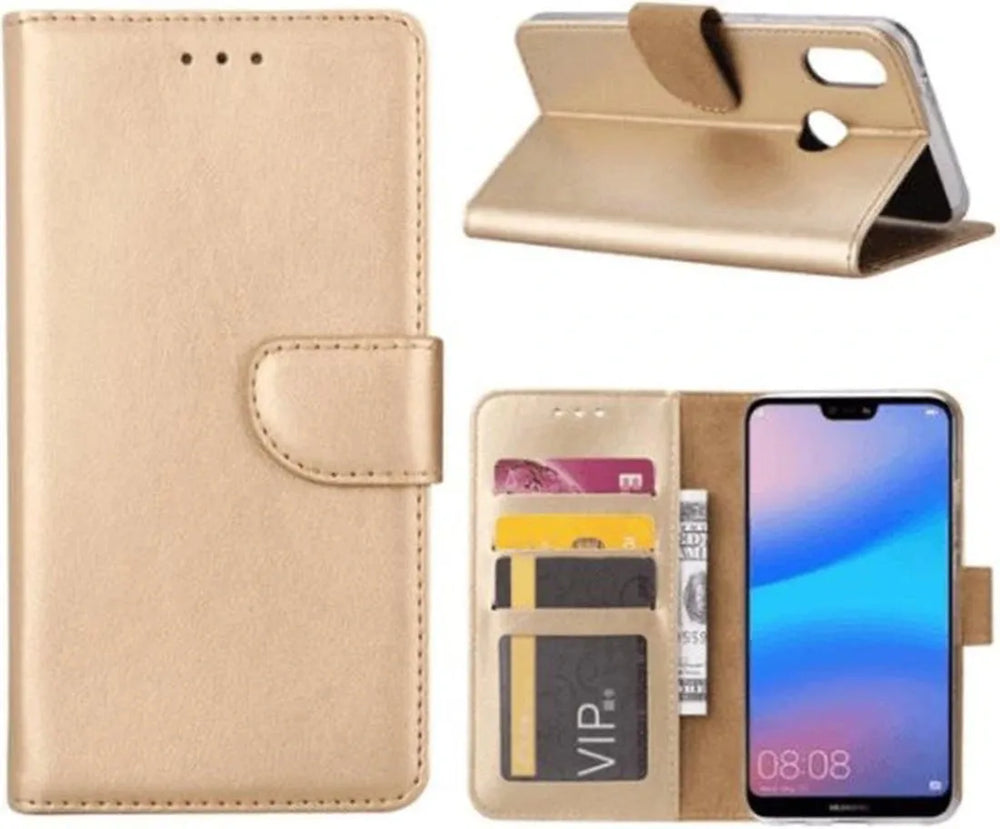 Huawei P20 Lite Hoesjes – Portemonnee Backcover – Pasjeshouder – 2x Screenprotector – Goud-Ilumina Benelux