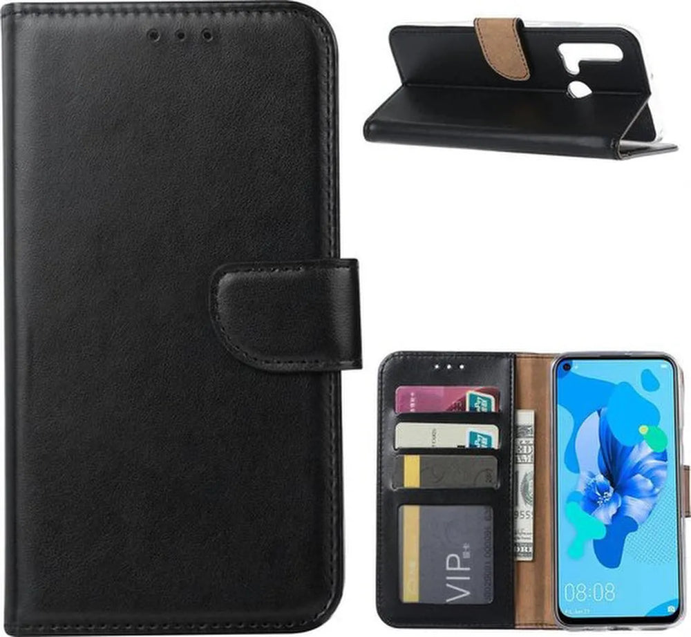 Huawei P20 Lite 2019 Hoesjes – Portemonnee Hoes – Pasjeshouder – 2x Screenprotector – Zwart-Ilumina Benelux