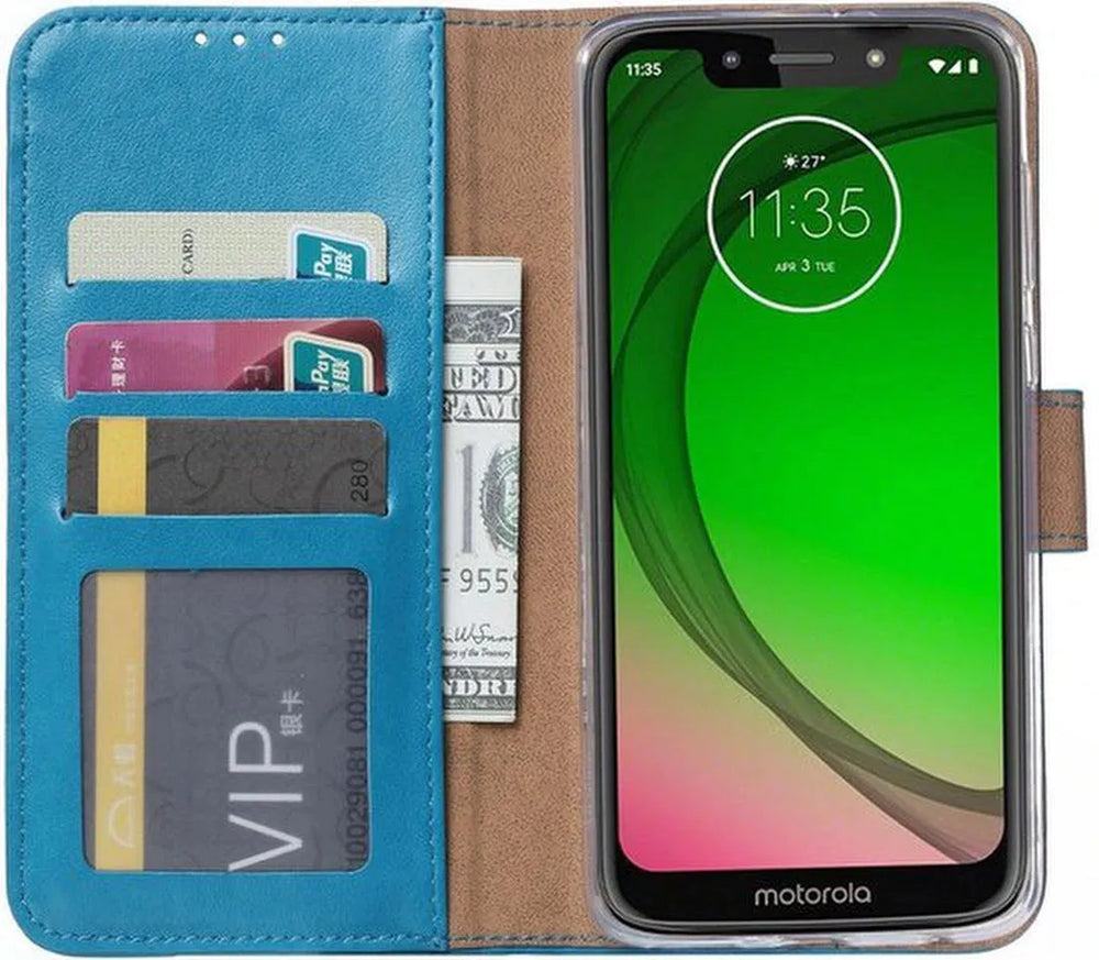 Motorola Moto G7 Play Hoesjes – Portemonnee Backcover – Magneetsluiting – 2x Screenprotector – Turquoise-Ilumina Benelux