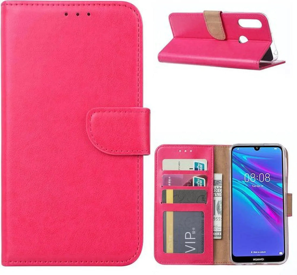 Huawei Y6 (2019) Hoesjes – Portemonnee Backcover – Pasjeshouder – 2x Screenprotector – Roze-Ilumina Benelux