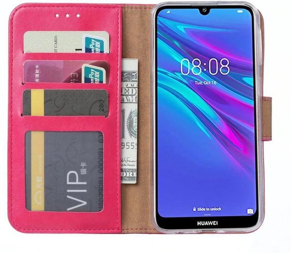 Huawei Y6 (2019) Hoesjes – Portemonnee Backcover – Pasjeshouder – 2x Screenprotector – Roze-Ilumina Benelux
