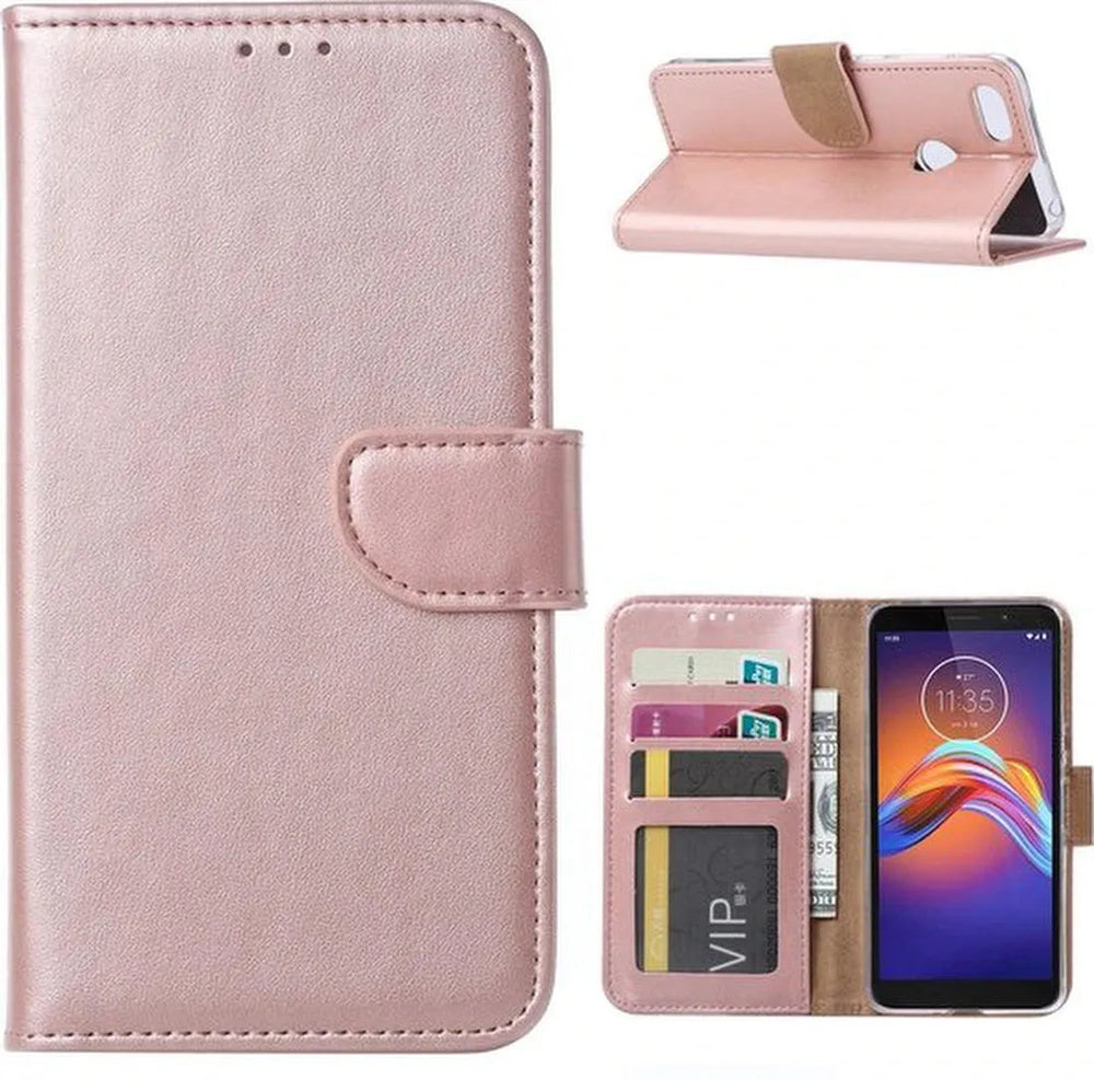 Motorola Moto E6 Play Hoesjes – Portemonnee Hoes – Pasjeshouder – 2x Screenprotector – Roségoud-Ilumina Benelux