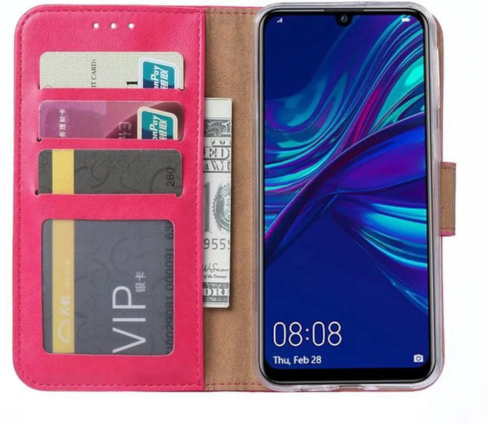 Huawei P Smart 2019 Hoesjes – Portemonnee Backcover – Pasjeshouder – 2x Screenprotector – Roze-Ilumina Benelux