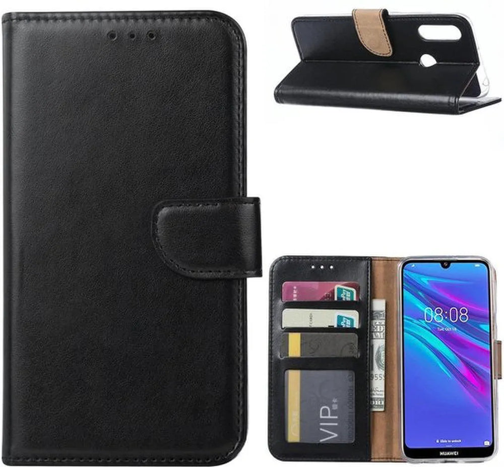 Huawei Y6S Hoesjes – Portemonnee Backcover – Pasjeshouder – 2x Screenprotector – Zwart-Ilumina Benelux