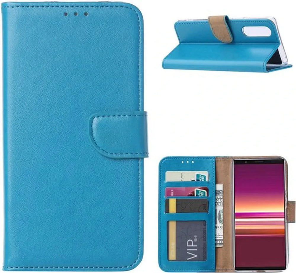 Sony Xperia 5 Hoesjes – Portemonnee Hoes – Pasjeshouder – 2x Screenprotector – Turquoise-Ilumina Benelux