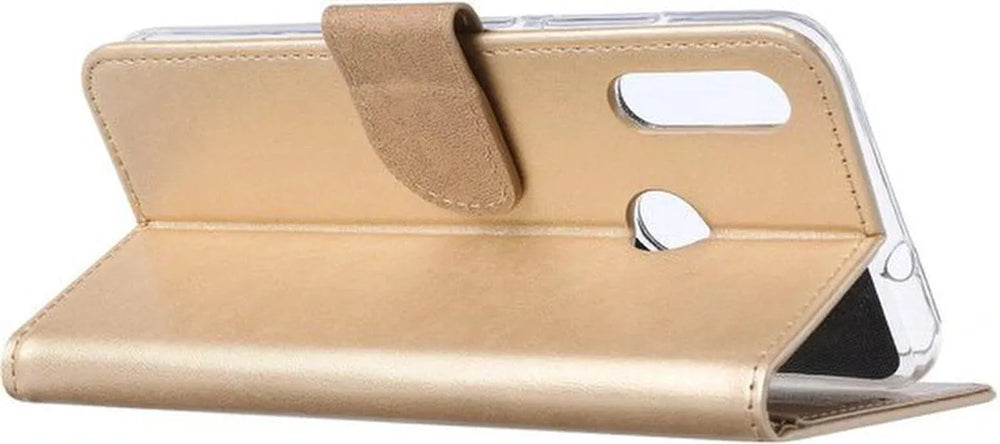 Motorola Moto E6 Plus Hoesjes – Portemonnee Backcover – Pasjeshouder – 2x Screenprotector – Goud-Ilumina Benelux