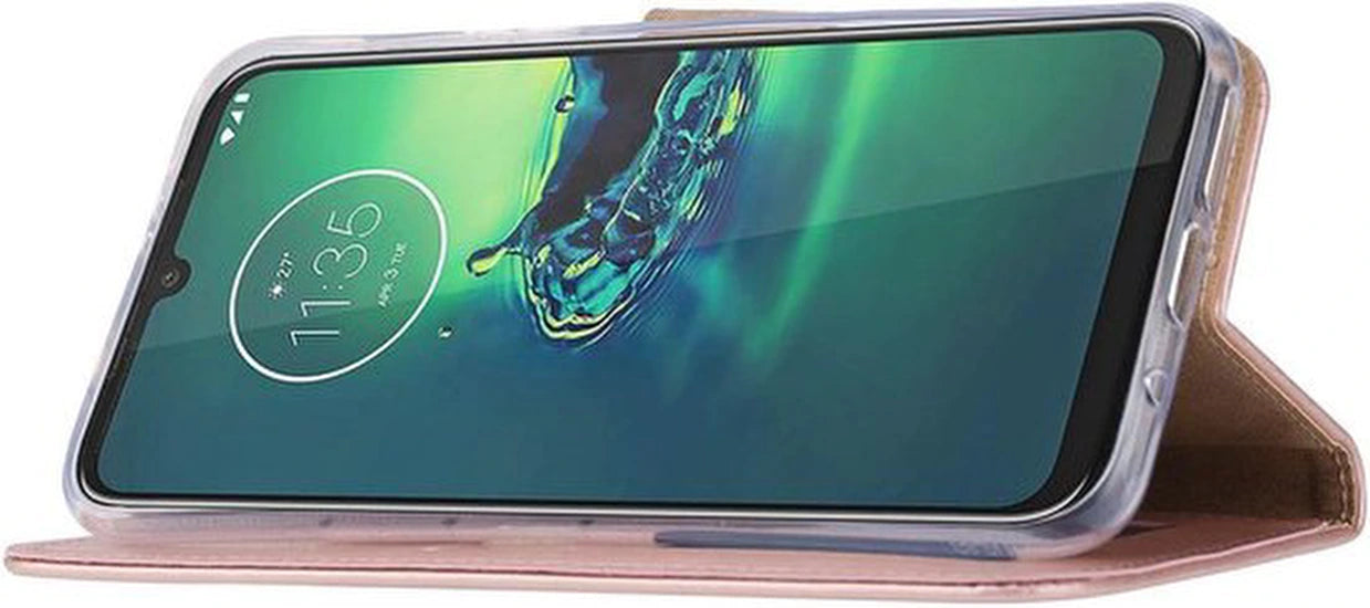 Motorola Moto G8 Plus Hoesjes – Portemonnee Backcover – Pasjeshouder – 2x Screenprotector – Roségoud