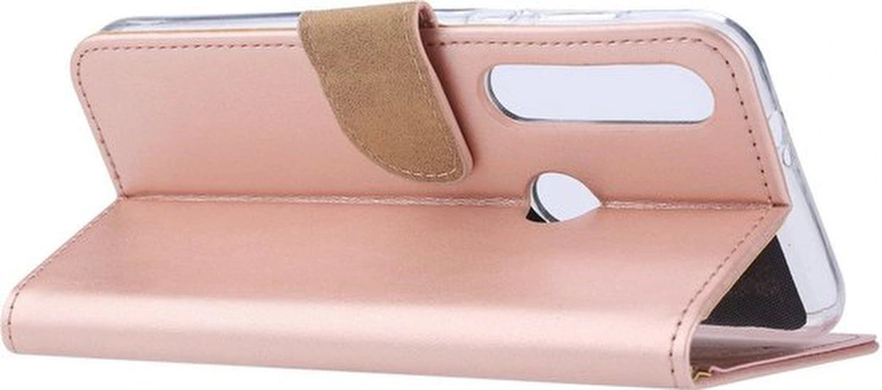Motorola Moto G8 Plus Hoesjes – Portemonnee Backcover – Pasjeshouder – 2x Screenprotector – Roségoud