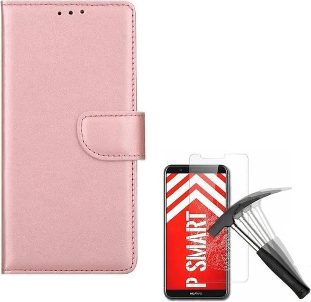 Huawei P Smart 2018 Hoesjes – Portemonnee Hoes – Pasjeshouder – 2x Screenprotector – Roségoud-Ilumina Benelux