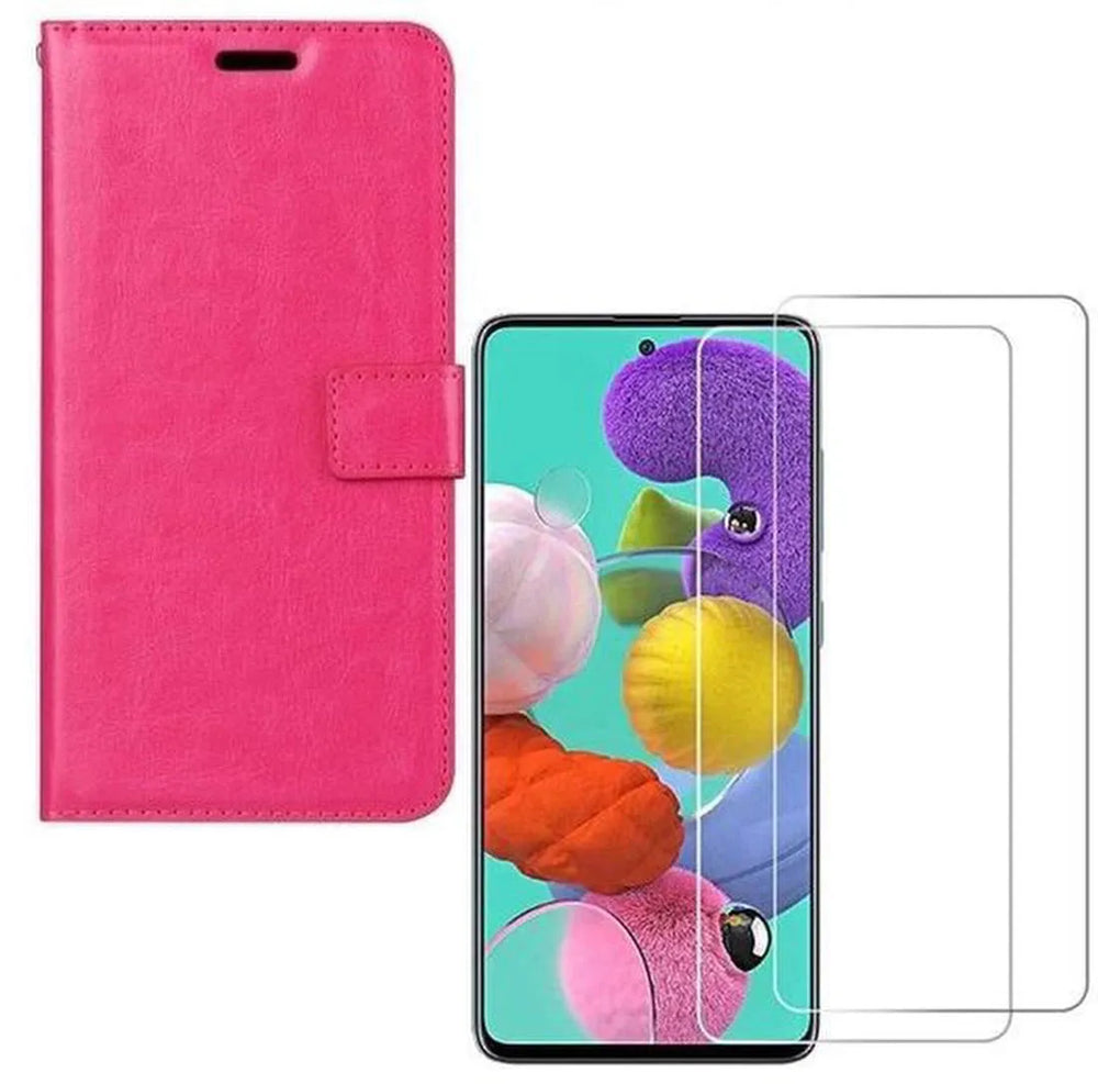 Samsung Galaxy A71 Hoesjes – Portemonnee Hoes – Pasjeshouder – 2x Gehard Glas Screenprotector – Roze-Ilumina Benelux