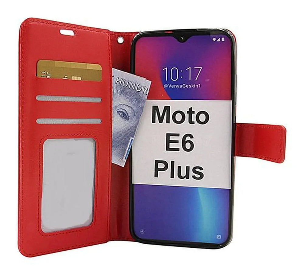 Motorola Moto E6 Plus Hoesjes – Portemonnee Hoes – Magneetsluiting – 2x Screenprotector – Rood-Ilumina Benelux