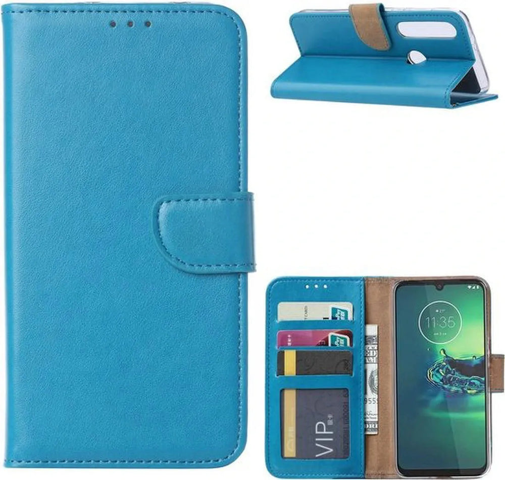 Motorola Moto G8 Plus Hoesjes – Portemonnee Hoes – Pasjeshouder – 2x Screenprotector – Turquoise-Ilumina Benelux