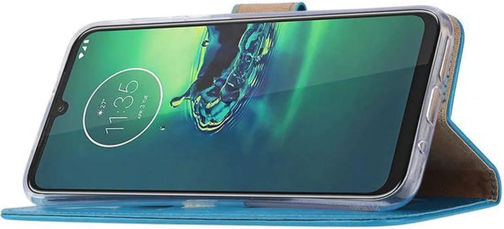 Motorola Moto G8 Plus Hoesjes – Portemonnee Hoes – Pasjeshouder – 2x Screenprotector – Turquoise-Ilumina Benelux