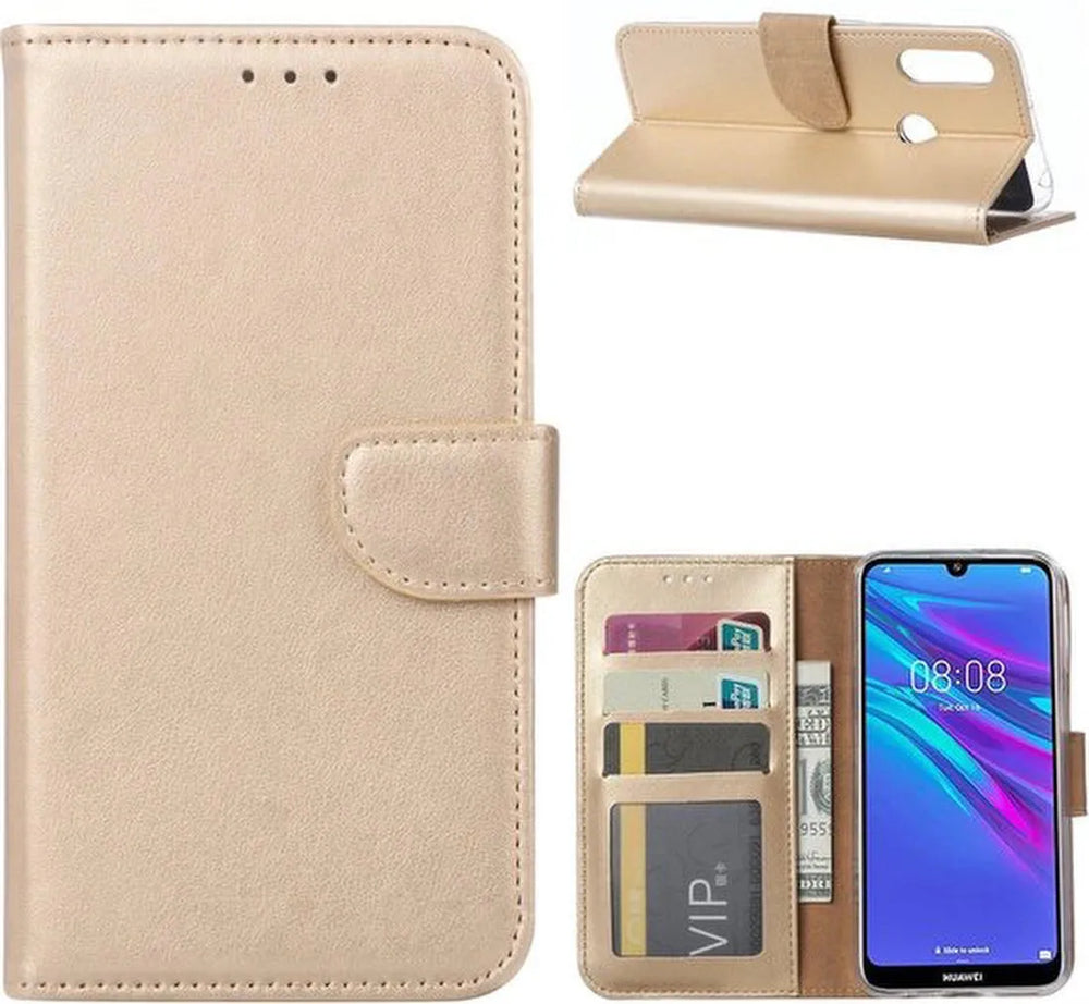 Huawei Y6S Hoesjes – Portemonnee Backcover – Magneetsluiting & Pasjeshouder – Inclusief 2x Screenprotector – Goud-Ilumina Benelux