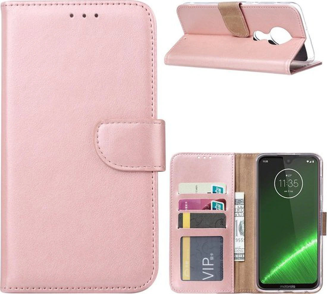 Motorola Moto G7/G7 Plus Hoesjes – Portemonnee Backcover – Pasjeshouder – 2x Screenprotector – Roségoud
