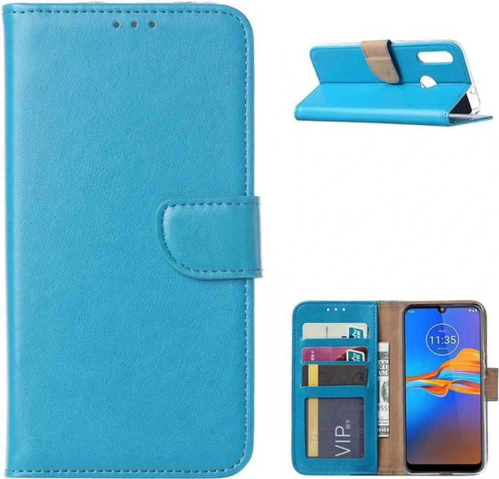 Motorola Moto E6 Plus Hoesjes – Portemonnee Hoes – Magneetsluiting – 2x Screenprotector – Turquoise-Ilumina Benelux