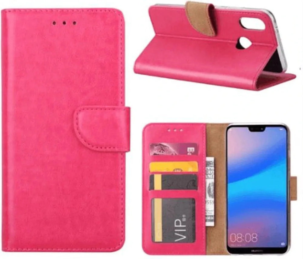 Huawei P20 Lite (2018) Hoesjes – Portemonnee Backcover – Pasjeshouder – 2x Screenprotector – Roze-Ilumina Benelux