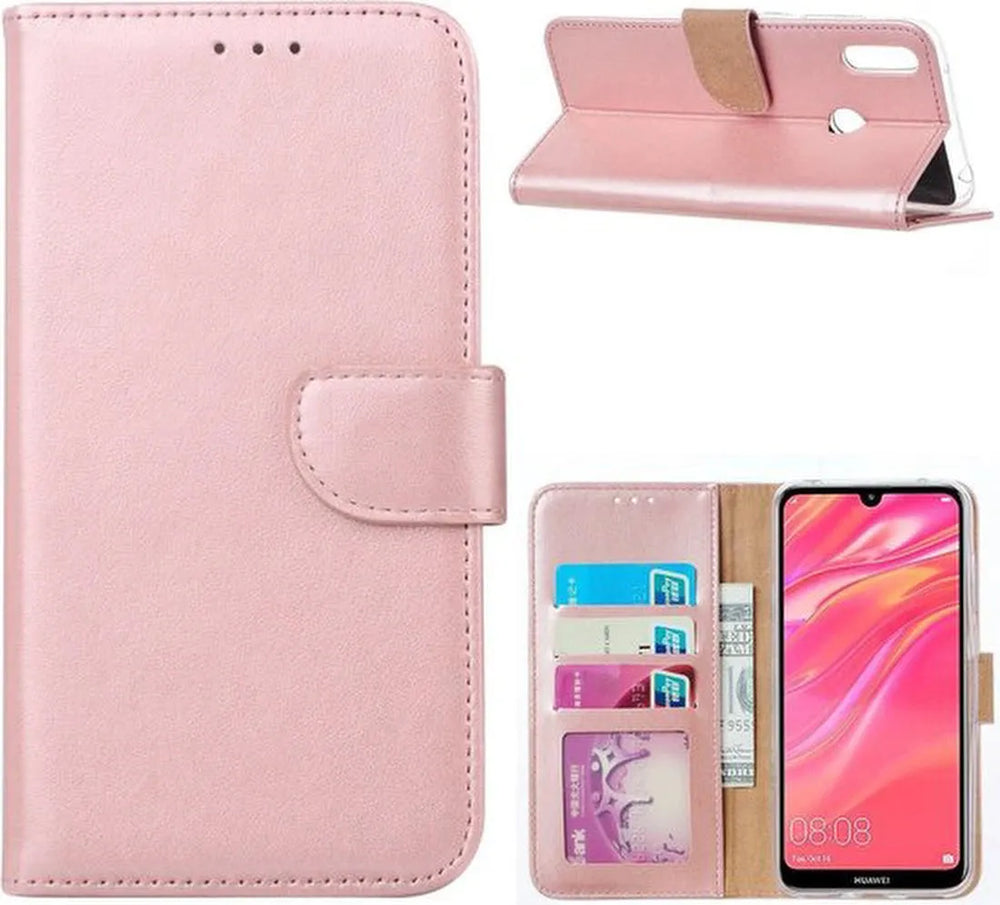 Huawei Y7 (2019) Hoesjes – Portemonnee Backcover – Pasjeshouder – 2x Screenprotector – Roségoud-Ilumina Benelux